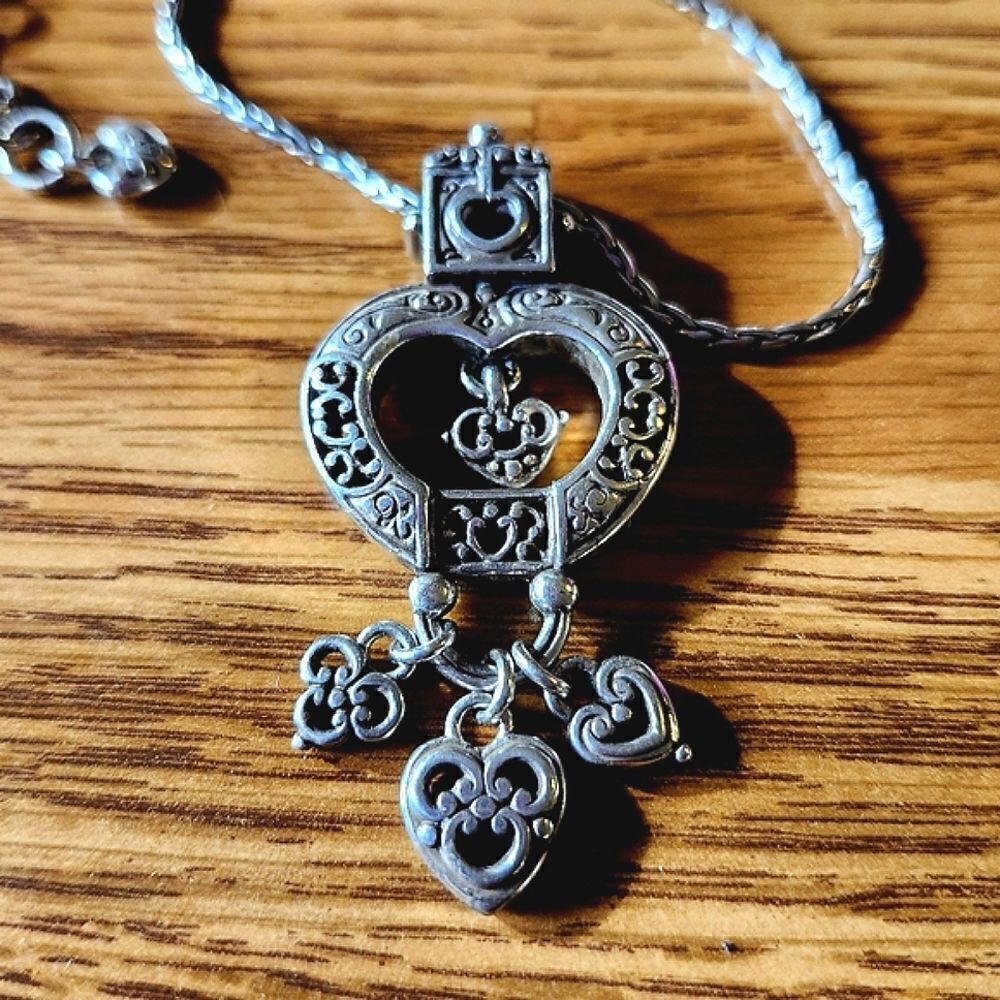 BRIGHTON Vintage Heart Charm Silver Necklace VINTAGE INSPIRED - Picture 4 of 9